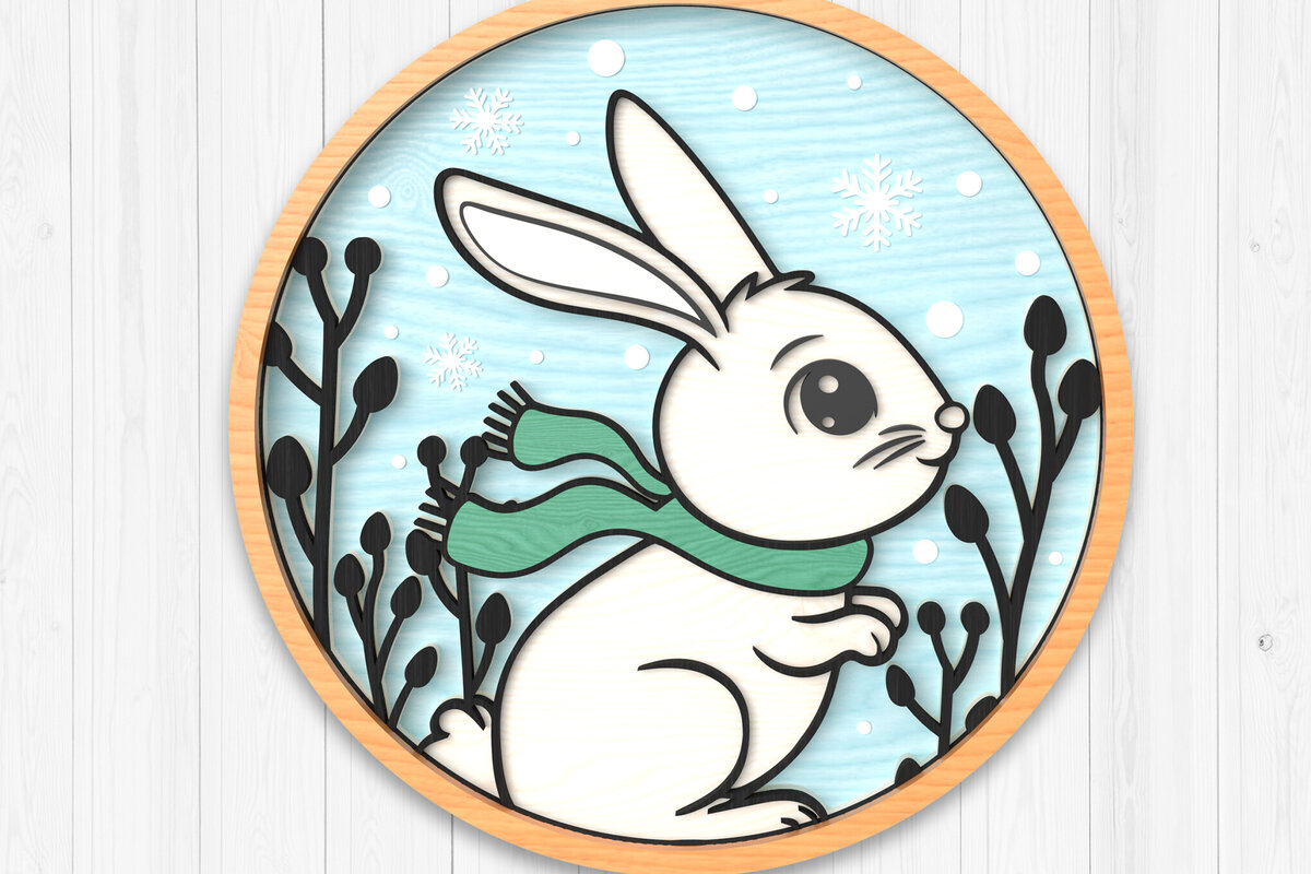 Σετ των 3 Intra απο ξύλο plywood 3mm-4mm πάχος Κουνελάκι χειμερινό στολίδι με λέιζερ Δίασταση 8x8 cm INTRAFABR-106511874