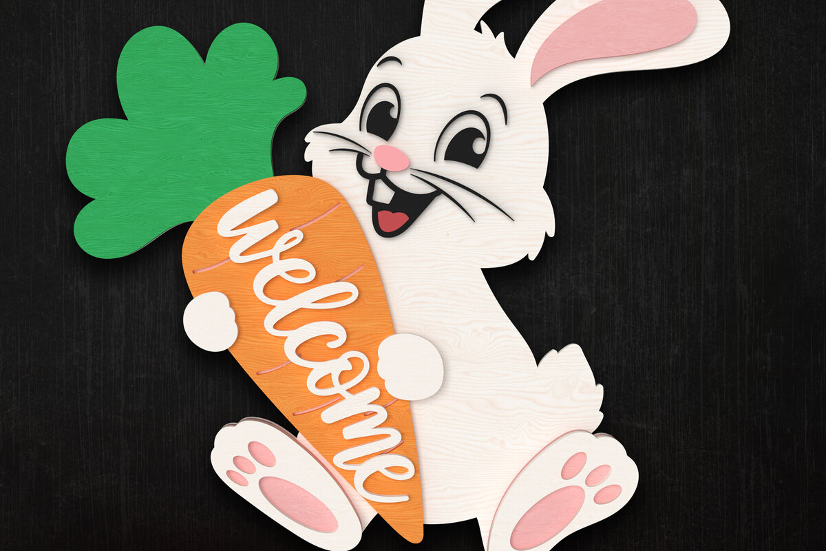 Σετ των 3 Intra απο ξύλο plywood 3mm-4mm πάχος Λαγουδάκι με Καρότο Καλωσόρισμα Δίασταση 8x8 cm INTRAFABR-114466266