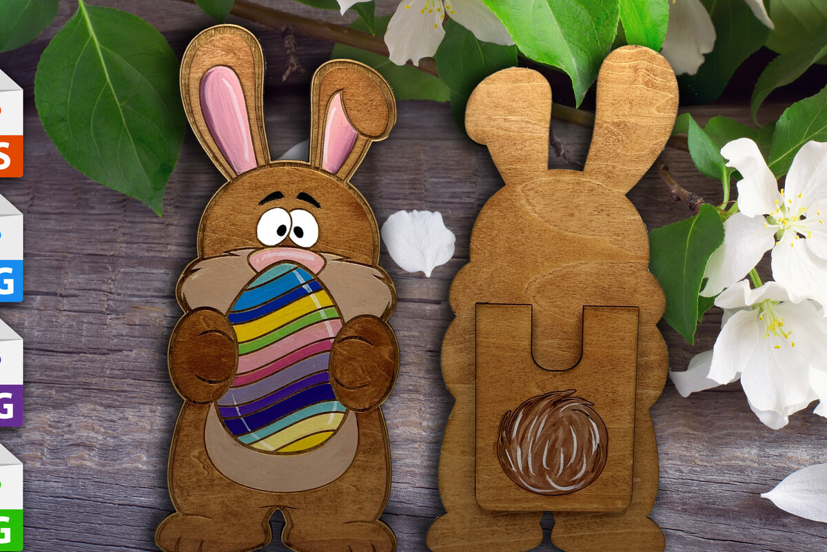 Σετ των 2 Intra απο ξύλο plywood 3mm-4mm πάχος Λαγουδάκι με θήκη δώρου αυγών Δίασταση 15x15 cm INTRAFABR-91905015