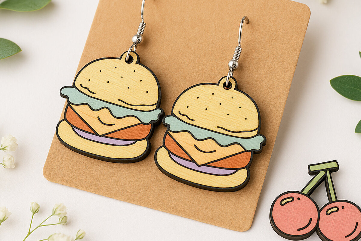 Σετ των 3 Intra απο ξύλο plywood 3mm-4mm πάχος Σκουλαρίκια Burger Cut  Δίασταση 3x3 cm INTRAFABR-123818176