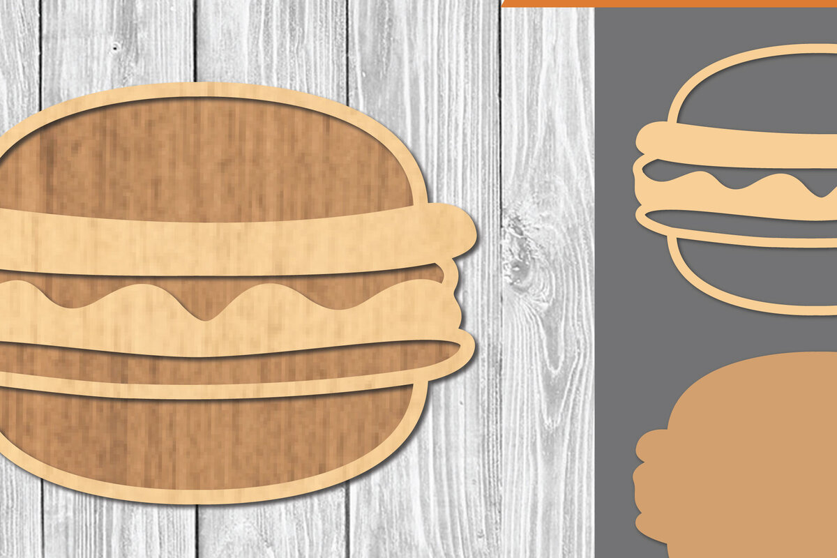 Σετ των 2 Intra απο ξύλο plywood 3mm-4mm πάχος Burger Decoration Δίασταση 15x15 cm INTRAFABR-109510499