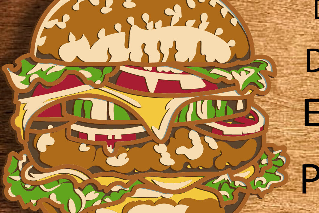 Intra απο ξύλο plywood 3mm-4mm πάχος Burger Multilayer 3D / Burger 3D Δίασταση 30x20 cm INTRAFABR-77275254