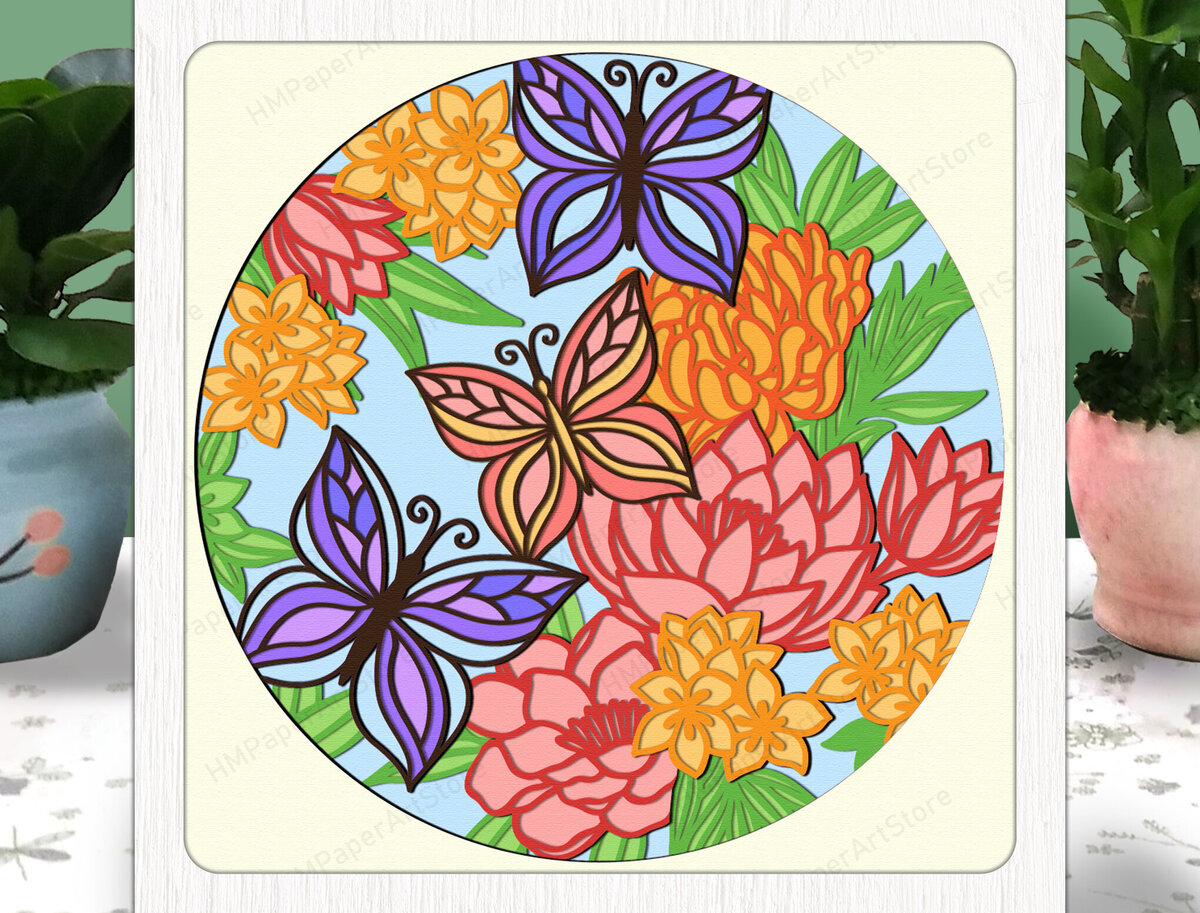 Σετ των 2 Intra απο ξύλο plywood 3mm-4mm πάχος Butterfly 3D Box Paper Δίασταση 20x20 cm INTRAFABR-80214972