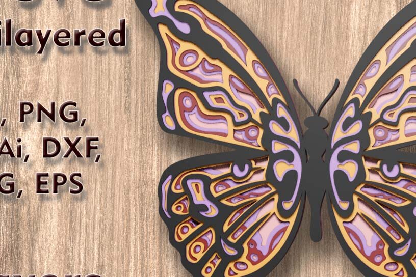 Σετ των 3 Intra απο ξύλο plywood 3mm-4mm πάχος κοπής πολλαπλών επιπέδων Butterfly 3D Δίασταση 8x8 cm INTRAFABR-109349303