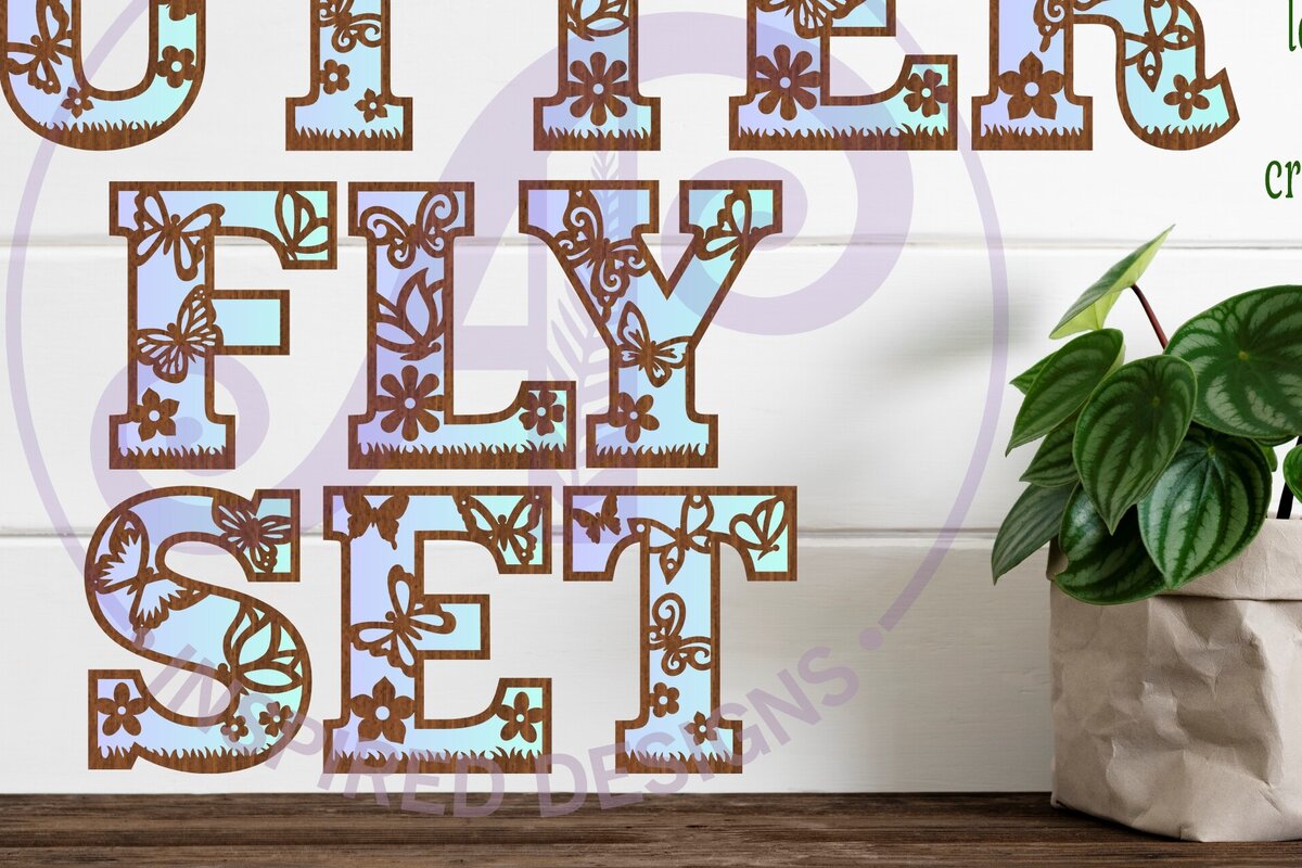 Σετ των 3 Intra απο ξύλο plywood 3mm-4mm πάχος Butterfly Alphabet 52 γραμμάτων στρώσεων Δίασταση 5x5 cm INTRAFABR-100083121