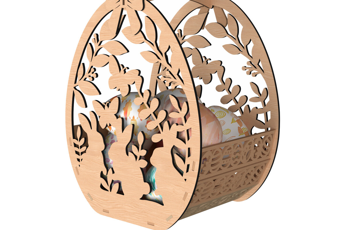 Intra απο ξύλο plywood 3mm-4mm πάχος Πασχαλινό καλάθι πεταλούδας &amp; λαγουδάκι Δίασταση 30x20 cm INTRAFABR-116206810