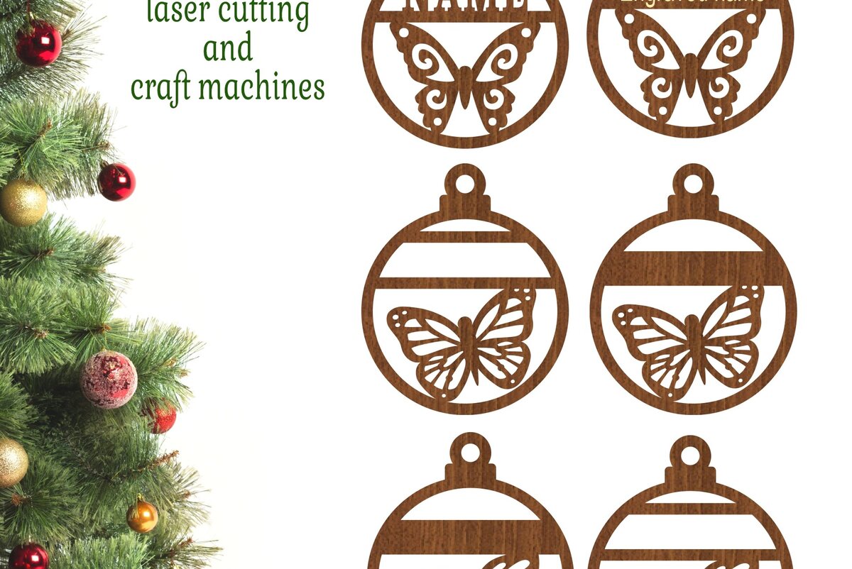 Σετ των 3 Intra απο ξύλο plywood 3mm-4mm πάχος Χριστουγεννιάτικα στολίδια πεταλούδα, 3 σχέδια Δίασταση 3x3 cm INTRAFABR-75793647