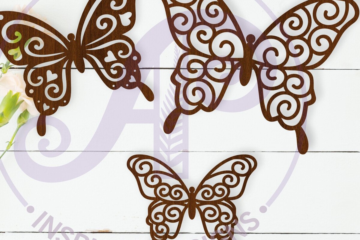 Σετ των 3 Intra απο ξύλο plywood 3mm-4mm πάχος Σχέδια πεταλούδων Επιγραφές τοίχου, Δίασταση 10x10 cm INTRAFABR-114693636