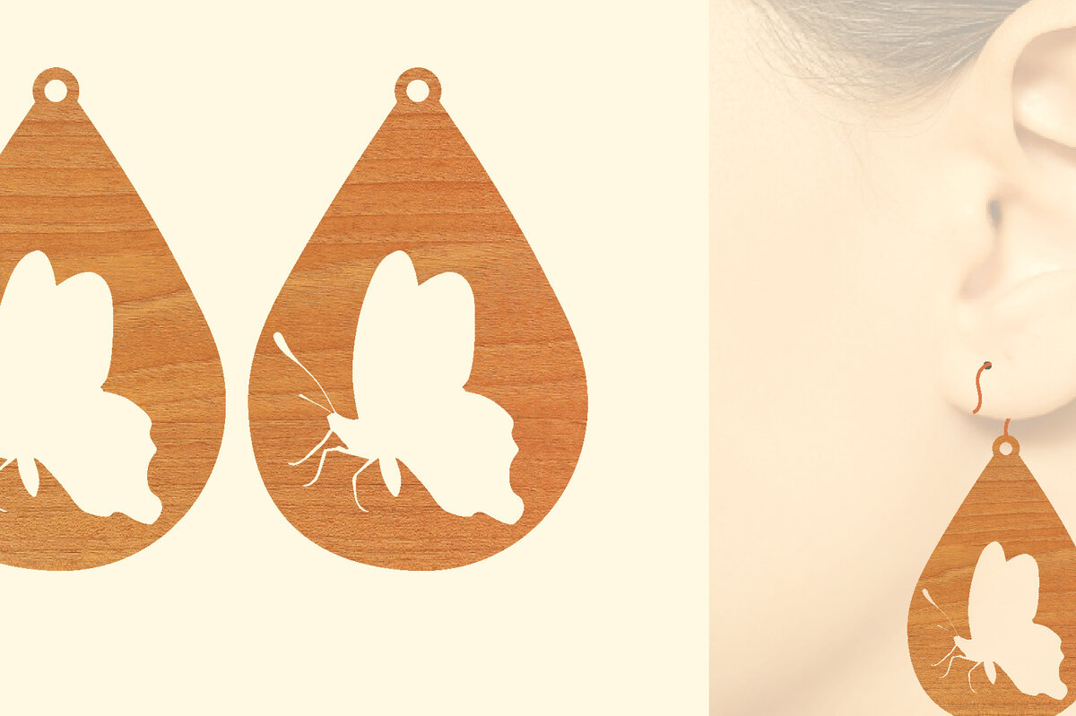 Σετ των 3 Intra απο ξύλο plywood 3mm-4mm πάχος Σκουλαρίκια πεταλούδας κοπής με λέιζερ Δίασταση 3x3 cm INTRAFABR-63721718