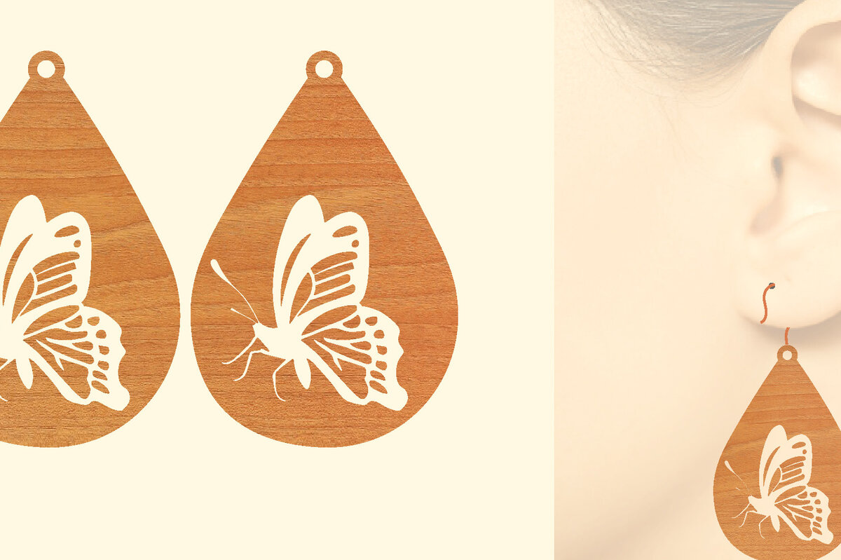 Σετ των 3 Intra απο ξύλο plywood 3mm-4mm πάχος Σκουλαρίκια πεταλούδας κοπής με λέιζερ Δίασταση 3x3 cm INTRAFABR-63721635