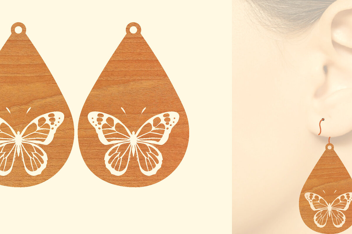 Σετ των 3 Intra απο ξύλο plywood 3mm-4mm πάχος Σκουλαρίκια πεταλούδα Ξύλινη κοπή Δίασταση 3x3 cm INTRAFABR-63721159