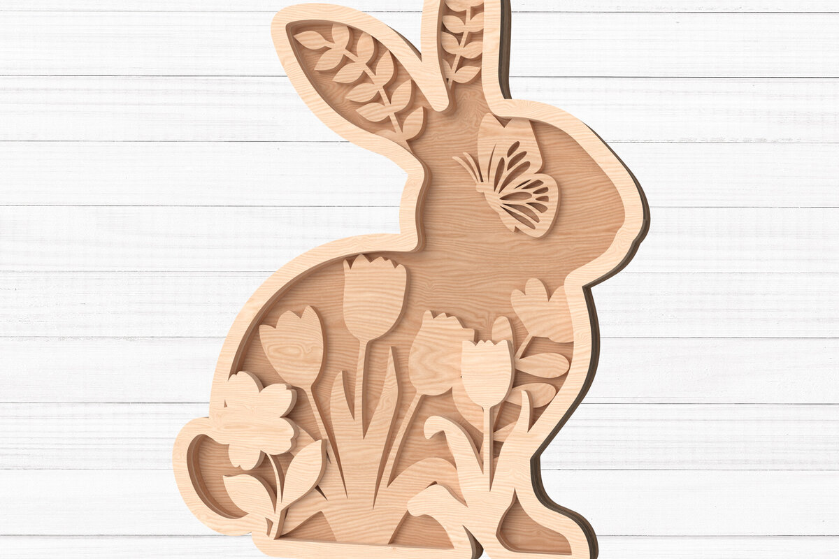 Intra απο ξύλο plywood 3mm-4mm πάχος Πεταλούδα Floral λαγουδάκι με λέιζερ Δίασταση 30x20 cm INTRAFABR-113692252