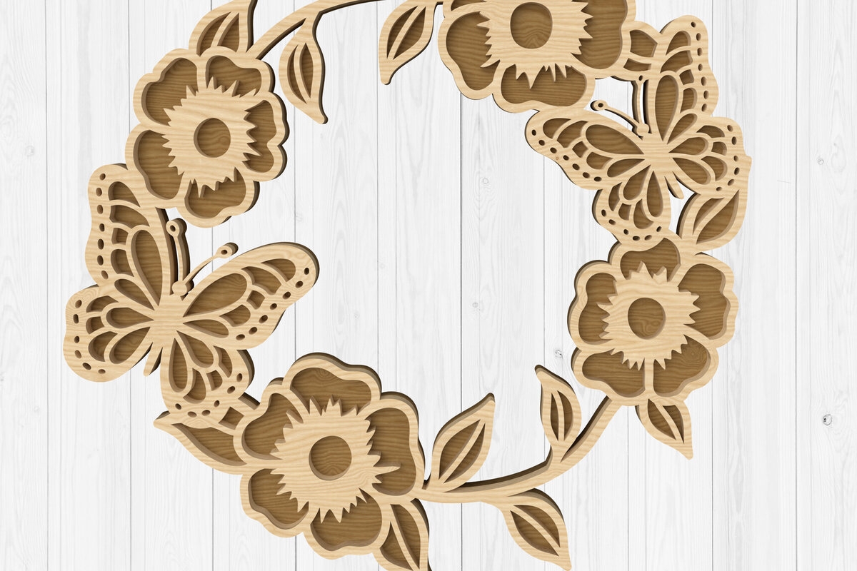 Intra απο ξύλο plywood 3mm-4mm πάχος Πεταλούδα Floral στεφάνι με λέιζερ Δίασταση 30x20 cm INTRAFABR-112746787