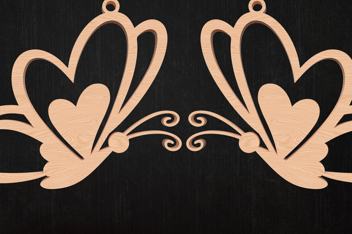 Σετ των 3 Intra απο ξύλο plywood 3mm-4mm πάχος Σκουλαρίκια καρδιά πεταλούδα σχέδιο Δίασταση 3x3 cm INTRAFABR-113201134