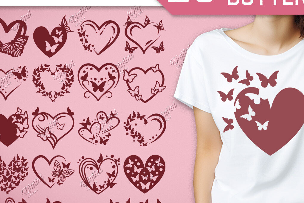 Σετ των 2 Intra απο ξύλο plywood 3mm-4mm πάχος Heart Butterfly. T-shirt Δίασταση 15x15 cm INTRAFABR-86429327