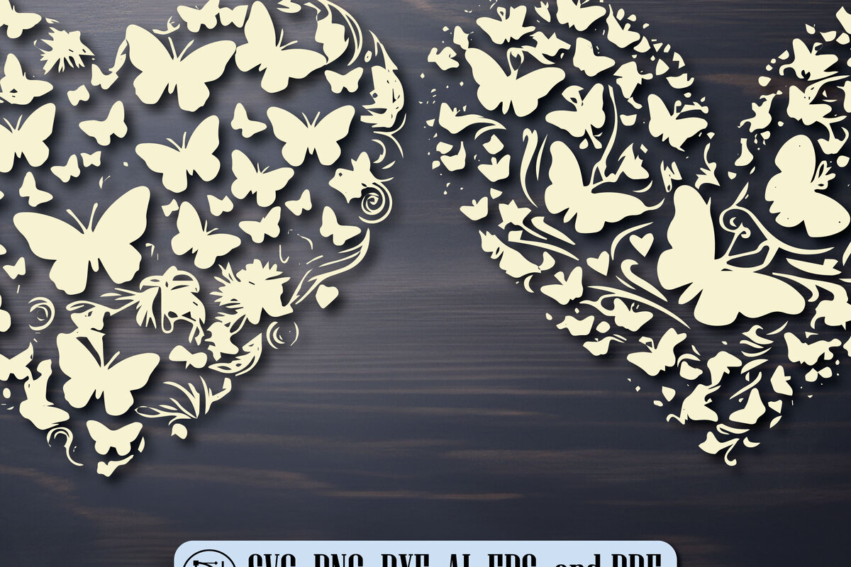 Σετ των 2 Intra απο ξύλο plywood 3mm-4mm πάχος αρχείου Cut Butterfly Heart Δίασταση 15x15 cm INTRAFABR-89422021