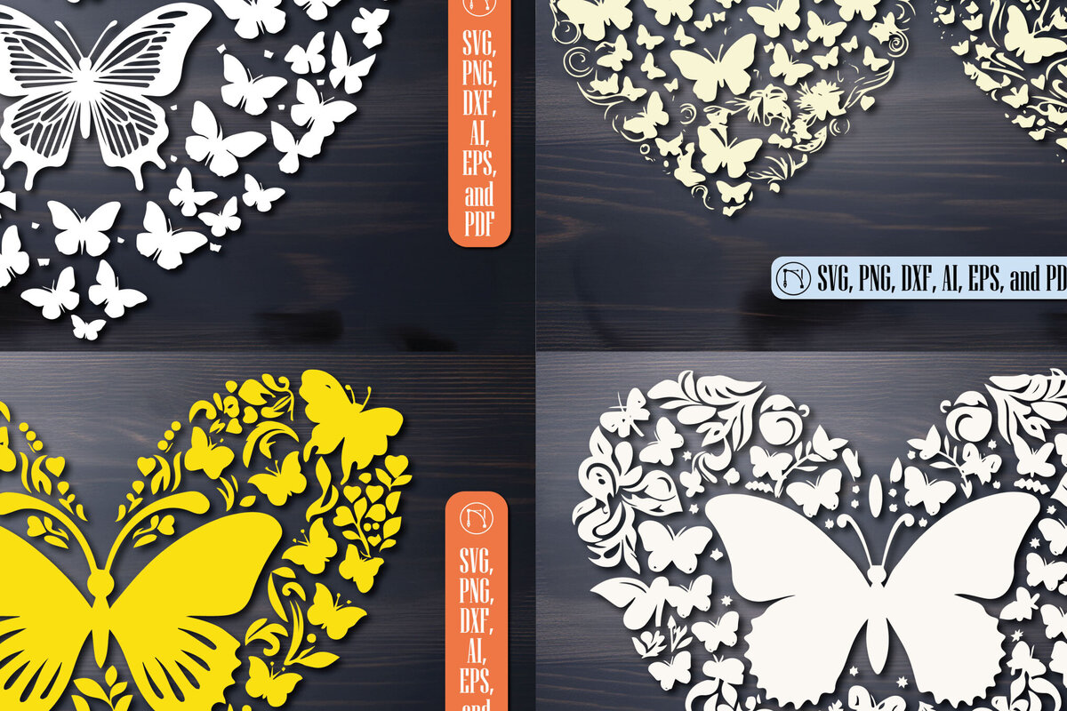 Σετ των 2 Intra απο ξύλο plywood 3mm-4mm πάχος αρχείου Cut Butterfly Heart Δίασταση 15x15 cm INTRAFABR-89454911