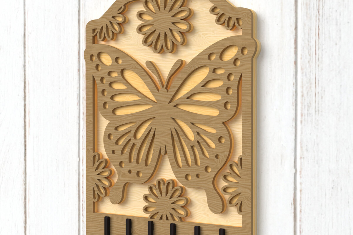 Σετ των 3 Intra απο ξύλο plywood 3mm-4mm πάχος Μπρελόκ με πεταλούδα Κόψιμο με λέιζερ Δίασταση 3x3 cm INTRAFABR-112379918