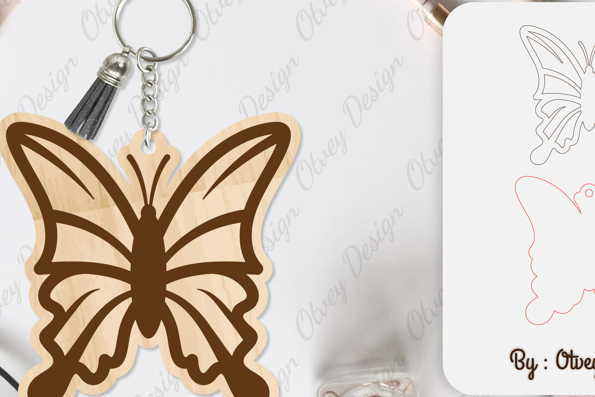 Σετ των 3 Intra απο ξύλο plywood 3mm-4mm πάχος Μπρελόκ Butterfly  Δίασταση 6x6 cm INTRAFABR-101181795