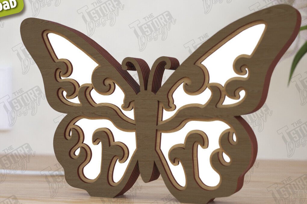 Σετ των 2 Intra απο ξύλο plywood 3mm-4mm πάχος Λάμπα πεταλούδας | Λάμπα επιφάνειας εργασίας Δίασταση 15x15 cm INTRAFABR-120989050