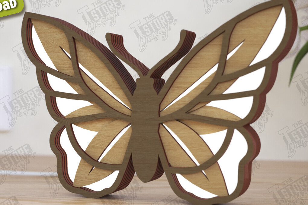 Intra απο ξύλο plywood 3mm-4mm πάχος Λάμπα πεταλούδας | Λάμπα επιφάνειας εργασίας Δίασταση 15x15 cm INTRAFABR-120989053