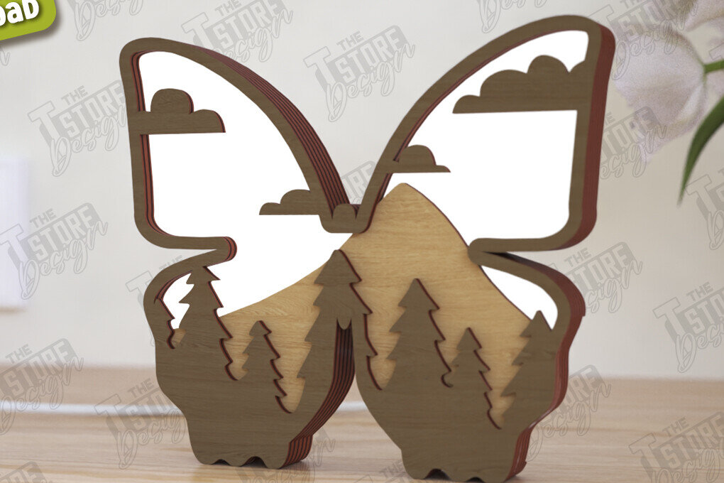 Intra απο ξύλο plywood 3mm-4mm πάχος Λάμπα πεταλούδας | Λάμπα επιφάνειας εργασίας Δίασταση 15x15 cm INTRAFABR-120989055