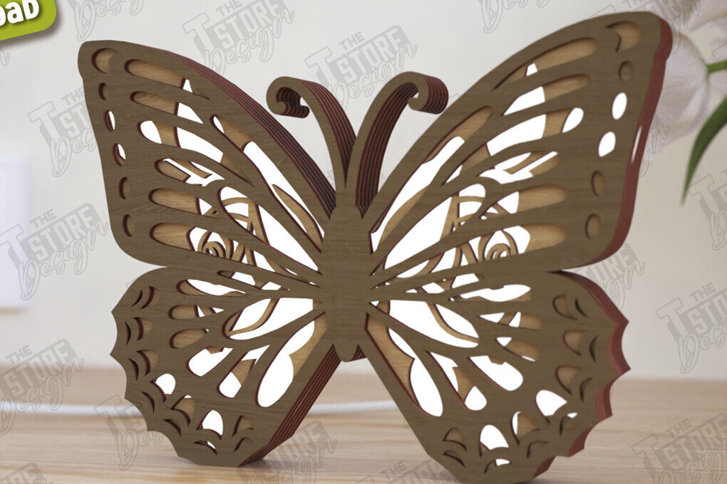 Σετ των 2 Intra απο ξύλο plywood 3mm-4mm πάχος Λάμπα πεταλούδας | Λάμπα επιφάνειας εργασίας Δίασταση 15x15 cm INTRAFABR-120989048