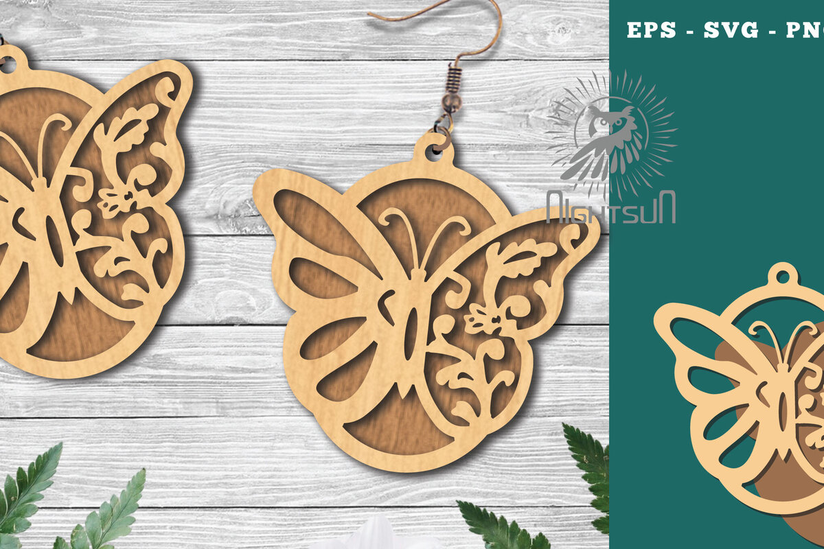 Σετ των 3 Intra απο ξύλο plywood 3mm-4mm πάχος Σκουλαρίκια κοπής με λέιζερ πεταλούδα 6 Δίασταση 3x3 cm INTRAFABR-123580860