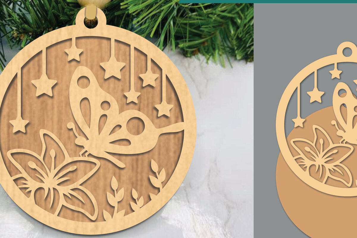 Σετ των 3 Intra απο ξύλο plywood 3mm-4mm πάχος Στολίδι με πεταλούδα Δίασταση 8x8 cm INTRAFABR-109410218