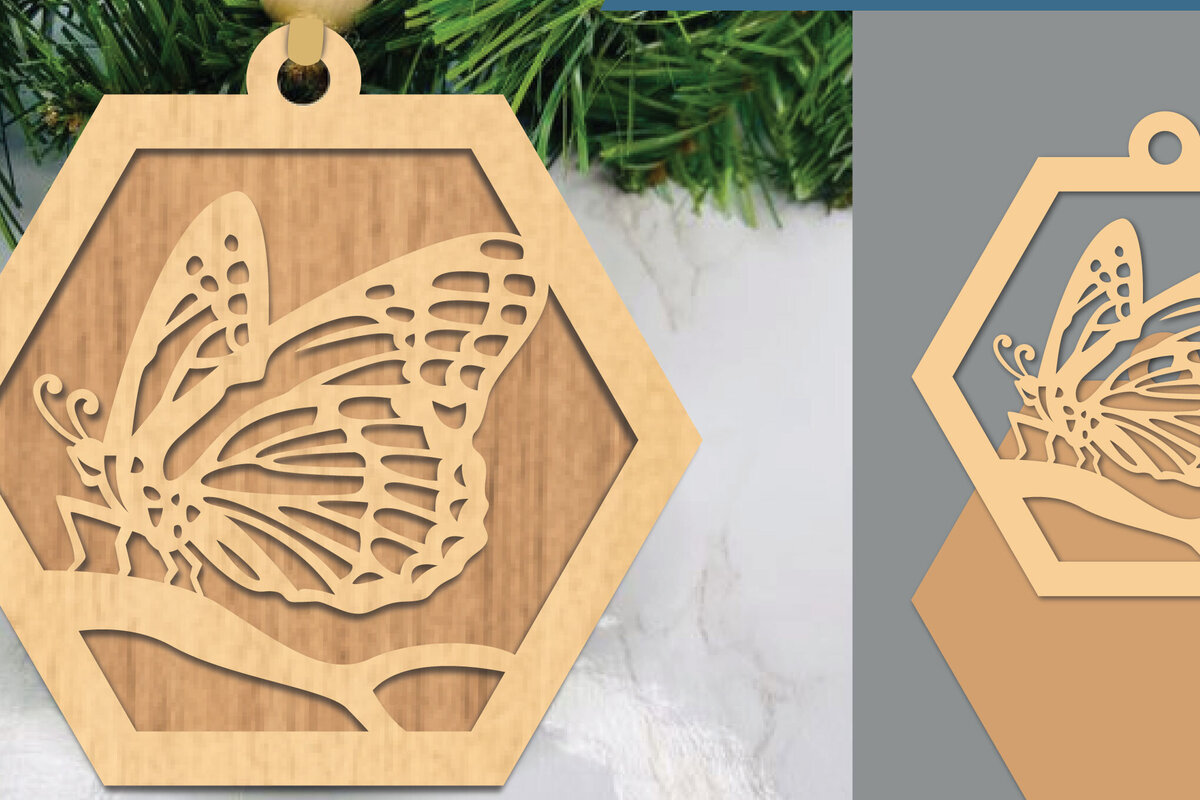 Σετ των 3 Intra απο ξύλο plywood 3mm-4mm πάχος Στολίδι με πεταλούδα Δίασταση 8x8 cm INTRAFABR-105419018