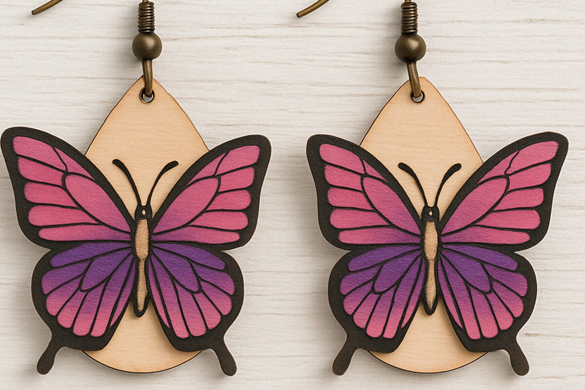 Σετ των 3 Intra απο ξύλο plywood 3mm-4mm πάχος Σκουλαρίκια με στρώσεις πεταλούδας Δίασταση 3x3 cm INTRAFABR-120635688