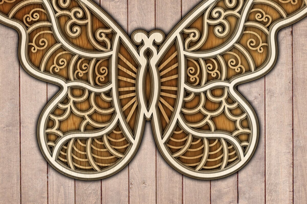 Σετ των 2 Intra απο ξύλο plywood 3mm-4mm πάχος Πεταλούδα ed /Ξυλοκόψιμο Δίασταση 15x15 cm INTRAFABR-38582789