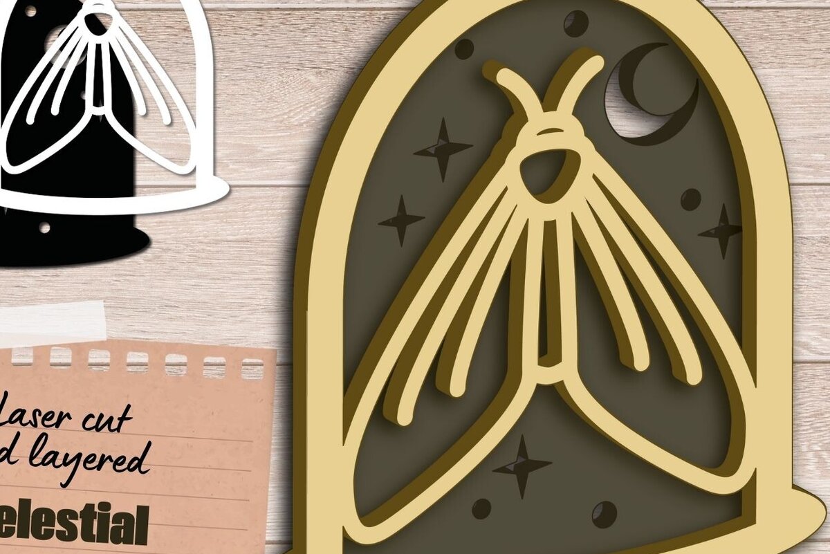 Σετ των 2 Intra απο ξύλο plywood 3mm-4mm πάχος Τέχνη τοίχου με στρώματα πεταλούδας, Insect Δίασταση 30x20 cm INTRAFABR-91276065