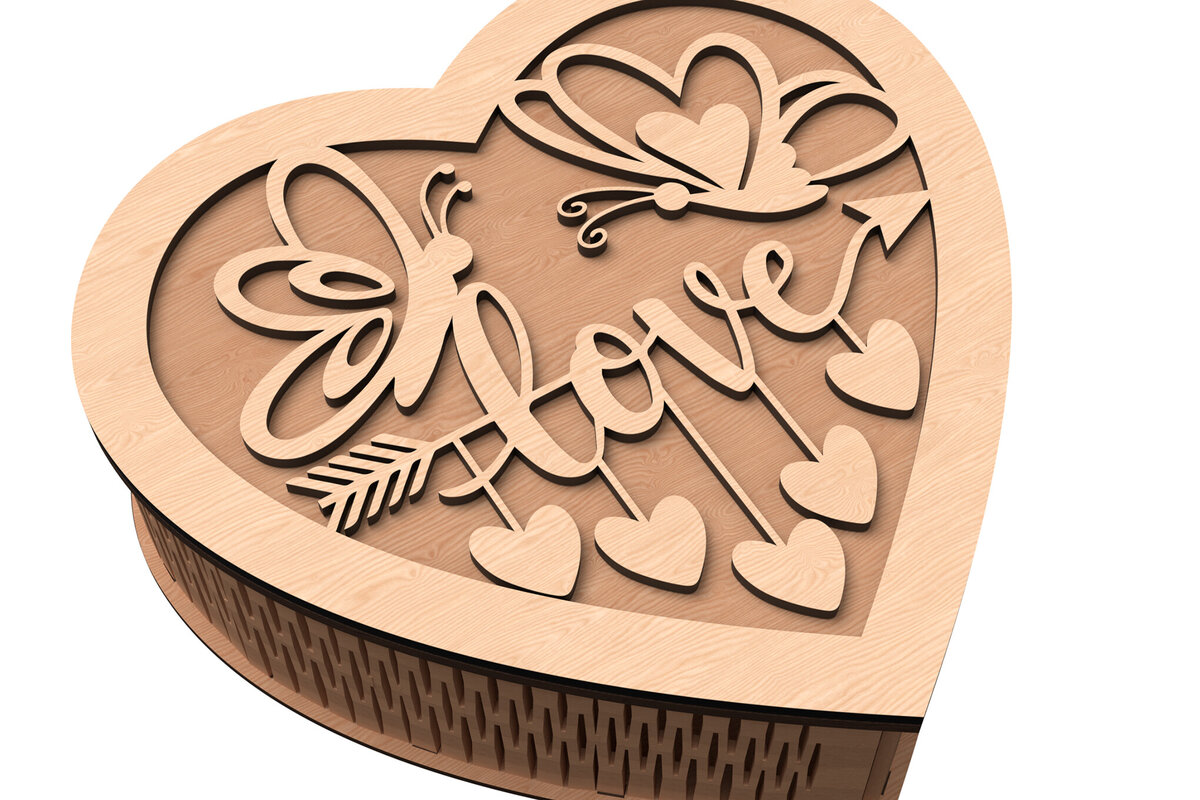 Σετ των 2 Intra απο ξύλο plywood 3mm-4mm πάχος Butterfly Love Heart Box Δίασταση 15x15 cm INTRAFABR-113117829