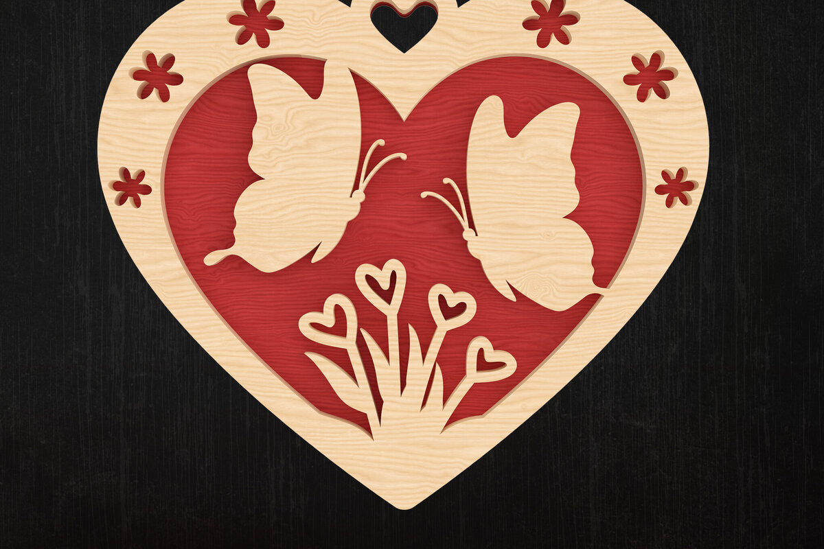 Σετ των 3 Intra απο ξύλο plywood 3mm-4mm πάχος Butterfly Love Heart Valentine Δίασταση 8x8 cm INTRAFABR-113314849