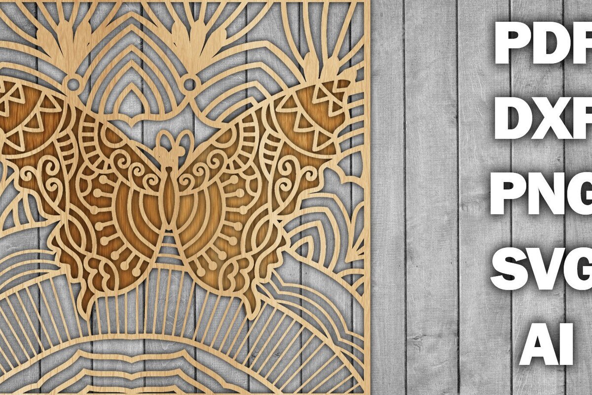 Intra απο ξύλο plywood 3mm-4mm πάχος Butterfly Mandala /Ξυλοκόψιμο Δίασταση 30x30 cm INTRAFABR-39361141