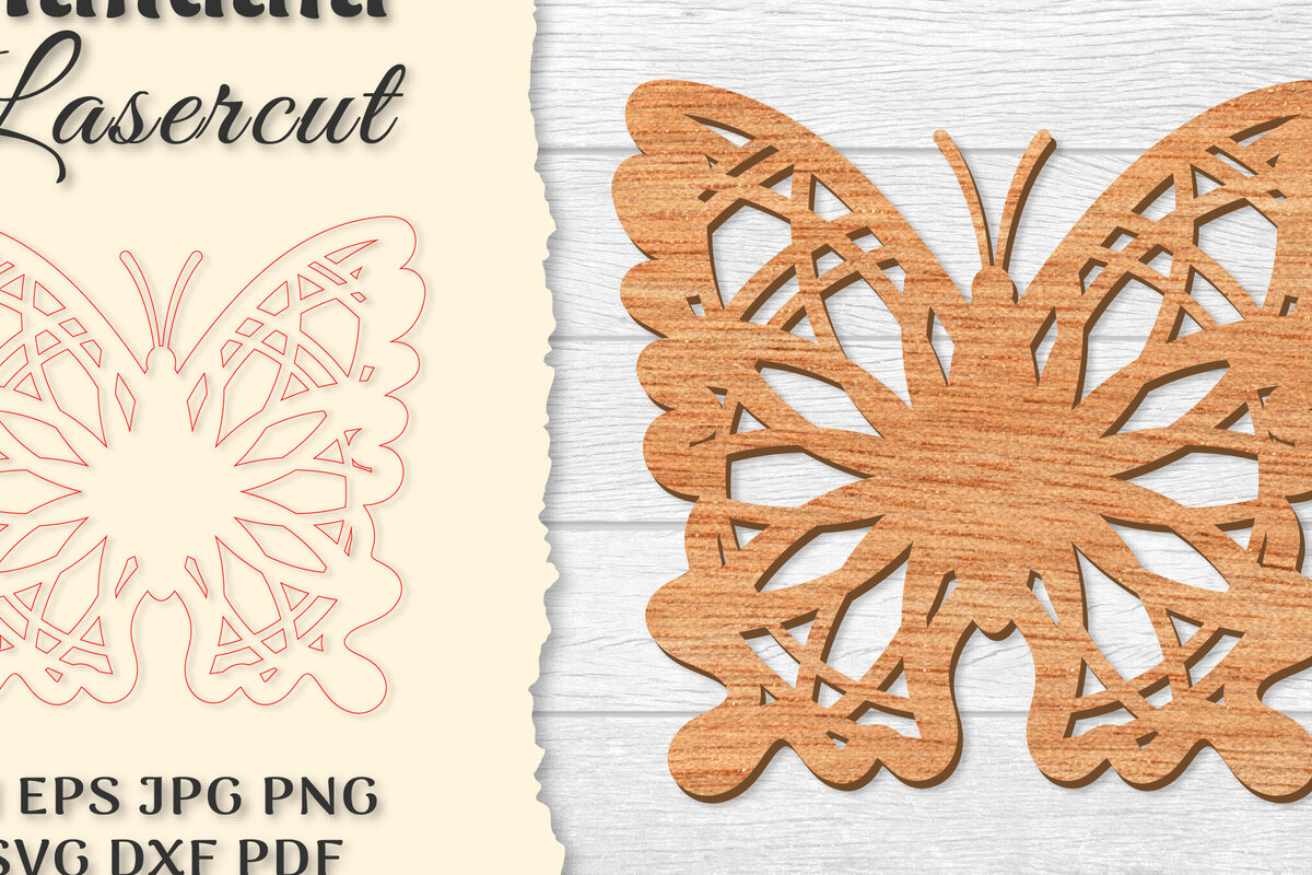 Intra απο ξύλο plywood 3mm-4mm πάχος Πεταλούδα Mandala  Δίασταση 30x30 cm INTRAFABR-121045388