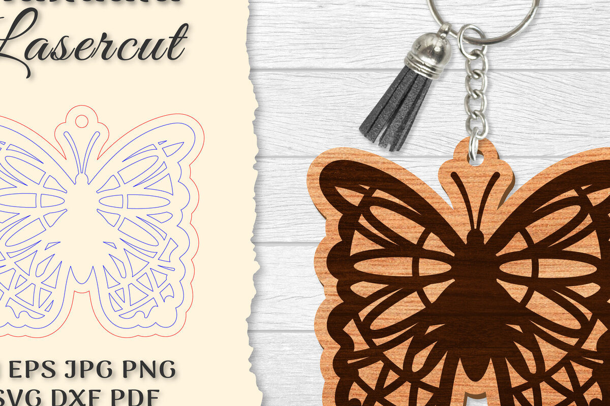 Σετ των 3 Intra απο ξύλο plywood 3mm-4mm πάχος Μπρελόκ Butterfly Mandala  Δίασταση 6x6 cm INTRAFABR-121325475