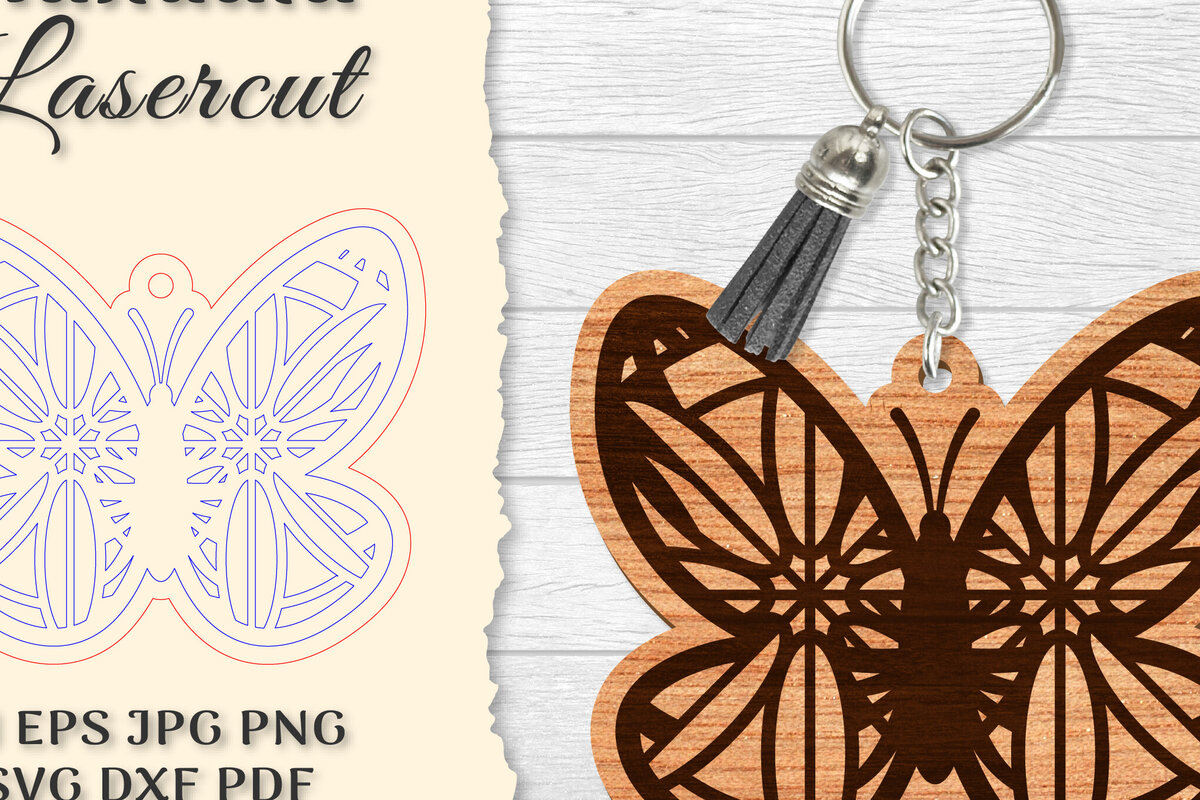 Σετ των 3 Intra απο ξύλο plywood 3mm-4mm πάχος Μπρελόκ Butterfly Mandala  Δίασταση 6x6 cm INTRAFABR-121325478