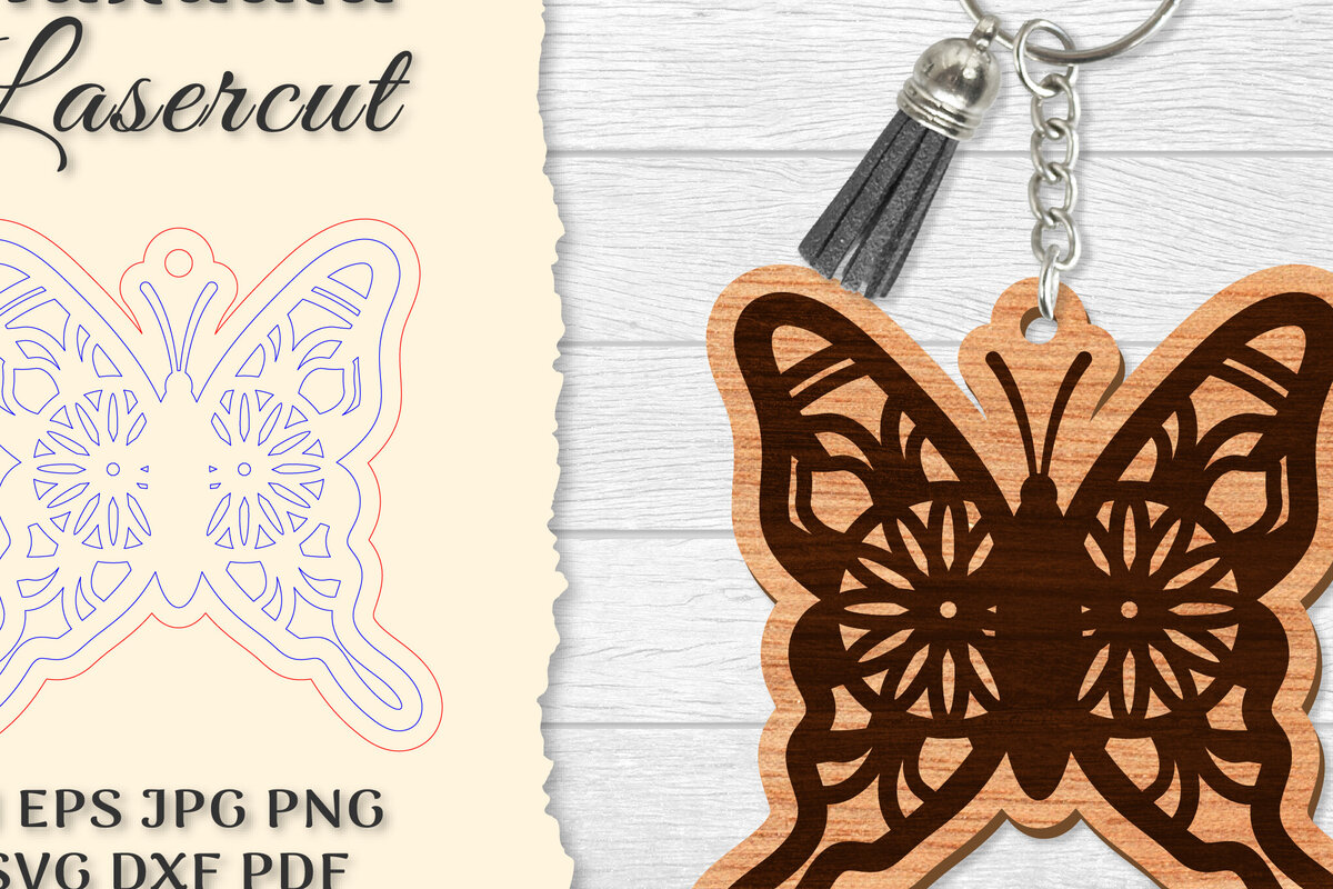 Σετ των 3 Intra απο ξύλο plywood 3mm-4mm πάχος Μπρελόκ Butterfly Mandala  Δίασταση 6x6 cm INTRAFABR-121325485