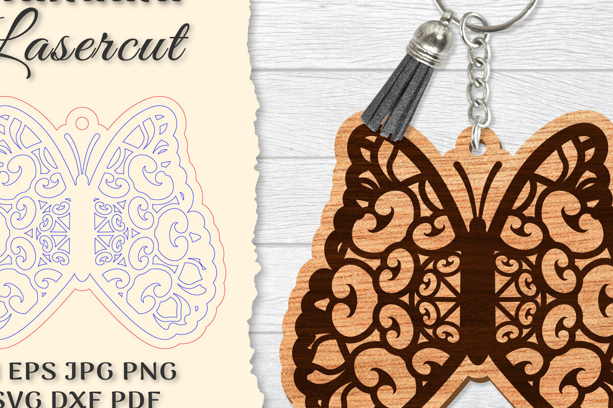 Σετ των 3 Intra απο ξύλο plywood 3mm-4mm πάχος Μπρελόκ Butterfly Mandala  Δίασταση 6x6 cm INTRAFABR-121325489