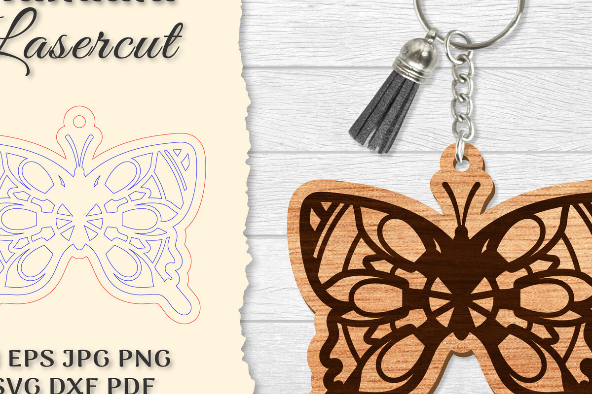 Σετ των 3 Intra απο ξύλο plywood 3mm-4mm πάχος Μπρελόκ Butterfly Mandala  Δίασταση 6x6 cm INTRAFABR-121325493
