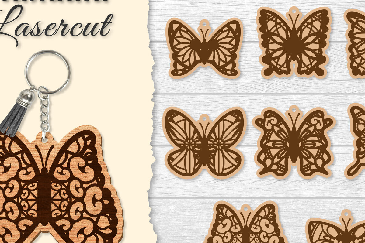 Σετ των 3 Intra απο ξύλο plywood 3mm-4mm πάχος Μπρελόκ Butterfly Mandala  Δίασταση 6x6 cm INTRAFABR-121325504