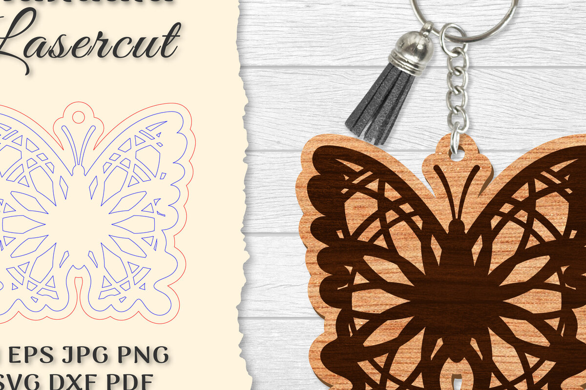 Σετ των 3 Intra απο ξύλο plywood 3mm-4mm πάχος Μπρελόκ Butterfly Mandala  Δίασταση 6x6 cm INTRAFABR-121325473
