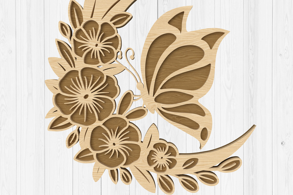 Intra απο ξύλο plywood 3mm-4mm πάχος Butterfly Moon Floral  κοπή Δίασταση 30x20 cm INTRAFABR-112745122