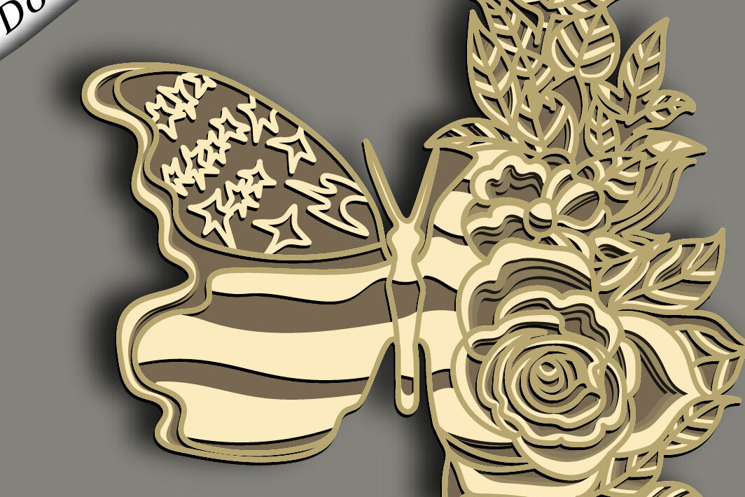 Intra απο ξύλο plywood 3mm-4mm πάχος Butterfly Multilayer /3D Patriotic Δίασταση 30x20 cm INTRAFABR-61873584