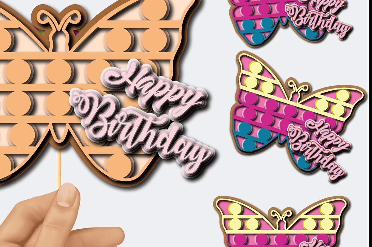 Σετ των 3 Intra απο ξύλο plywood 3mm-4mm πάχος Butterfly Pop It 3d Cake Topper Δίασταση 15x15 cm INTRAFABR-36123129