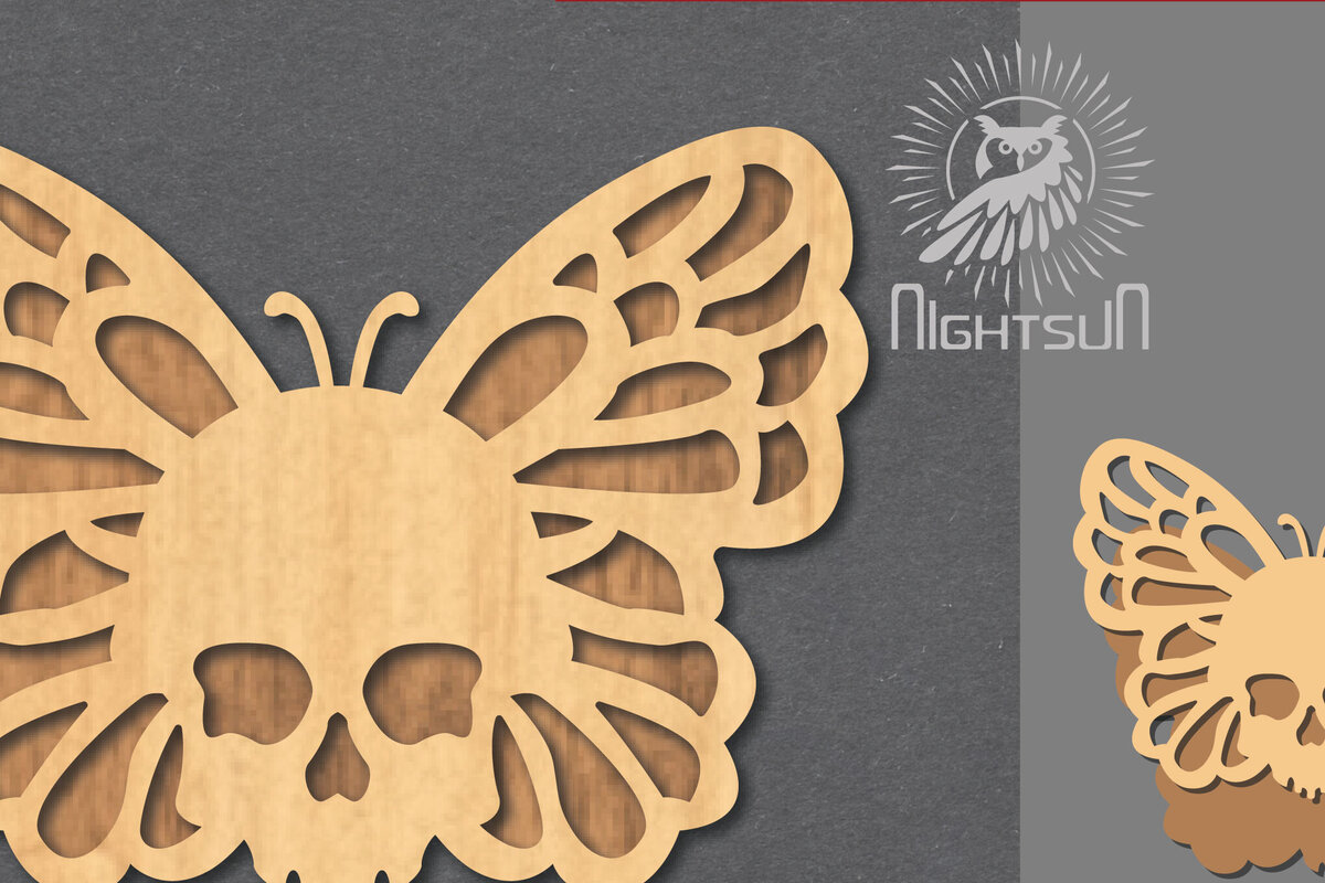 Σετ των 3 Intra απο ξύλο plywood 3mm-4mm πάχος Διακόσμηση κοπής με λέιζερ κρανίου πεταλούδας 2 Δίασταση 15x15 cm INTRAFABR-123688798