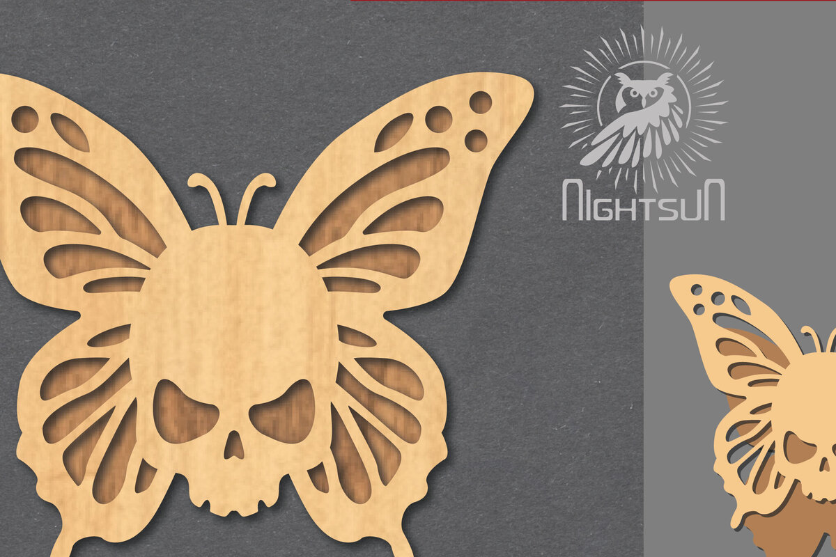 Σετ των 2 Intra απο ξύλο plywood 3mm-4mm πάχος Διακόσμηση με κρανίου πεταλούδας 3 Δίασταση 15x15 cm INTRAFABR-123688836