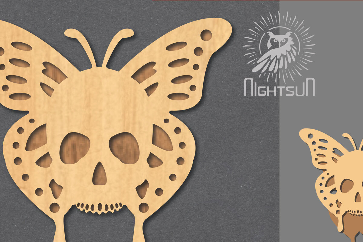 Σετ των 2 Intra απο ξύλο plywood 3mm-4mm πάχος Διακόσμηση κοπής με λέιζερ κρανίου πεταλούδας 5 Δίασταση 15x15 cm INTRAFABR-123688923